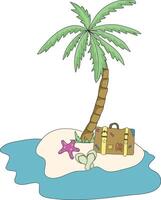 Illustration of a palm trees on the island with coconuts. Isolated illustration on white background in flat style. vector