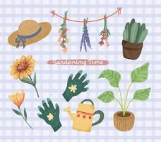 hand drawn illustration gardening theme collection set vector