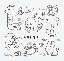 flat design outline cute kawaii animal doodle drawing illustration vector