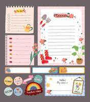 flat design cute kawaii journal notes sticker and label printable collection set vector