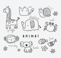plano diseño contorno linda kawaii animal garabatear dibujo ilustración vector