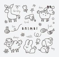 plano diseño contorno linda kawaii animal garabatear dibujo ilustración vector