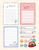 flat design cute kawaii journal notes sticker and label printable collection set vector