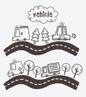 cute kawaii doodle vehicle illustration for kids travel vector