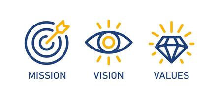 misión, visión, valores. icono conjunto moderno plano íconos diseño vector