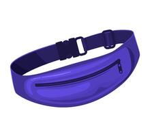 Blue running waist pack with adjustable strap and zippered pocket. Fitness and travel accessory concept. vector