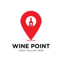 wine point logo design template. consisting of glass and wine bottle icons with pointer icons. wine location. wine shop. vector