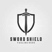 sword shield logo vintage illustration design vector