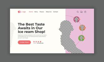 Ice cream website landing page, ice cream website home page, ice cream website header banner design, ice cream shop website hero section UI template vector