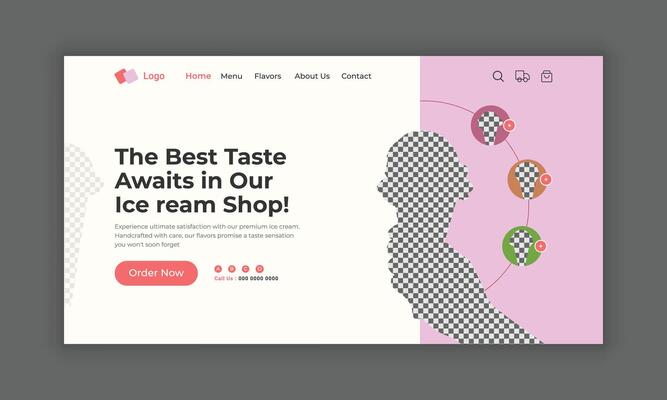 Ice cream website landing page, ice cream website home page, ice cream website header banner design, ice cream shop website hero section UI template