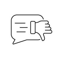 Negative Review, Bad Feedback Line Icon. Thumb Down With Speech Bubble. Disappointed Customer Linear Pictogram. Client Disagree, Dislike Outline Symbol. Editable Stroke. Isolated Illustration vector