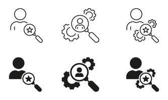 Headhunting Line and Silhouette Icon Set. Human Resource Pictogram Collection. Find Potential Job. Search And Attract Talent Employee Sign. Recruitment Agency Symbol. Isolated Illustration vector