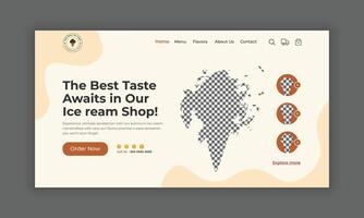 Ice cream website landing page, ice cream website home page, ice cream website header banner design, ice cream shop website hero section UI template vector