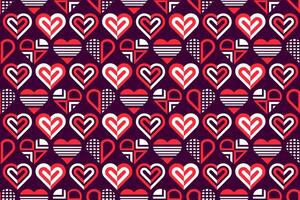 Abstract seamless red and white colored decorative, stylized geometric hearts. Endless repeating heart shapes, abstract pattern design vector