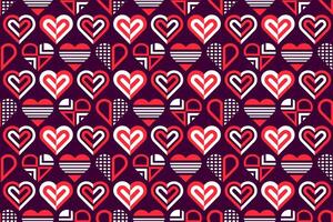 Abstract seamless red and white colored decorative, stylized geometric hearts. Endless repeating heart shapes, abstract pattern design vector