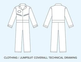 Work Coveralls, Technical Drawing, Apparel Blueprint for Fashion Designers vector