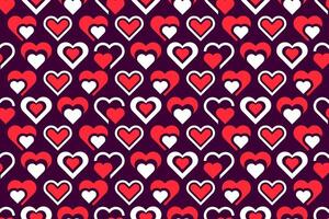 Abstract seamless red and white colored decorative, stylized geometric hearts. Endless repeating heart shapes, abstract pattern design vector