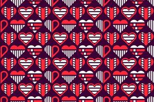 Abstract seamless red and white colored decorative, stylized geometric hearts. Endless repeating heart shapes, abstract pattern design vector