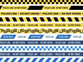 Police Warning Line Designs, Yellow and Blue Variations, Seamless Pattern. Attention, Do Not Cross Graphics Isolated on White Background vector