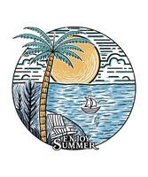 Enjoy summer in beach adventure line art t shirt design vector