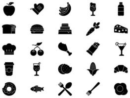 comida y bebidas glifo icono pictograma símbolo visual ilustración conjunto vector