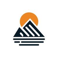 Mountain sun simple triangle stripes geometric logo template vector