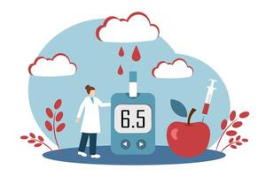 Diabetes mellitus. Endocrinologist. Glucometer. High blood sugar vector