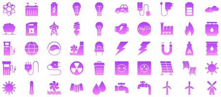 energía glifo degradado icono pictograma símbolo visual ilustración conjunto vector