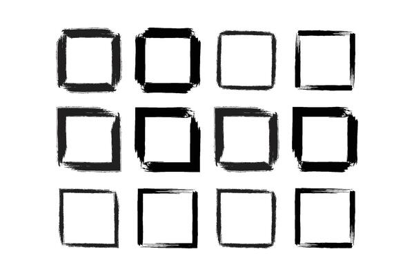 Square Shape Bold Line grunge shape Brush stroke pictogram symbol visual illustration Set