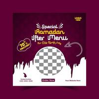 Ramadan iftar menu food post design and social media banner template vector