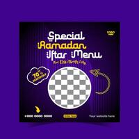 Ramadan iftar menu food post design and social media banner template vector