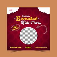 Ramadan iftar menu food post design and social media banner template vector