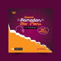 Ramadan iftar menu food post design and social media banner template vector