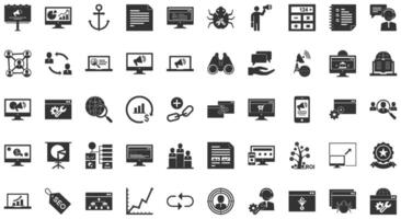 SEO Search Engine Optimization Glyph Icon pictogram symbol visual illustration Set vector