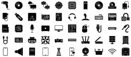 Computer Hardware Glyph Icon pictogram symbol visual illustration Set vector