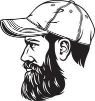 Hipster Fashion Man with Baseball Cap and Beard. Black and White. vector