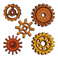 gears steampunk set sketch hand drawn vector