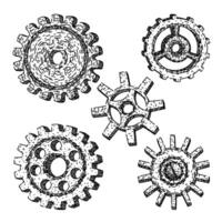 gears steampunk set sketch hand drawn vector