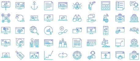 SEO Search Engine Optimization Line Gradient Icon pictogram symbol visual illustration Set vector