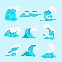 Oceano olas conjunto dibujos animados ilustración vector