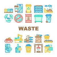 waste sorting garbage plastic icons set vector