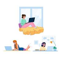 laptop remote work woman vector