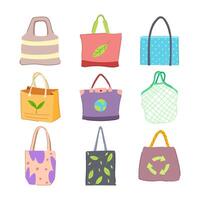 eco friendly shopping bag set cartoon illustration vector