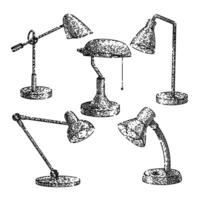 escritorio lámpara conjunto bosquejo mano dibujado vector
