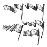 flag waving set sketch hand drawn vector