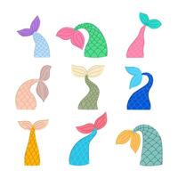 mermaid tail set cartoon illustration vector