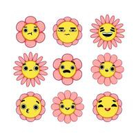 flower character set cartoon illustration vector