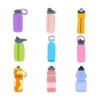 reusable water bottle set cartoon illustration vector