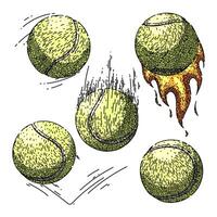 tennis ball set sketch hand drawn vector