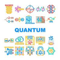 quantum technology data network icons set vector